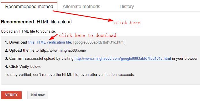 Step 2 Choose recommended method and download google Html_verification ...
