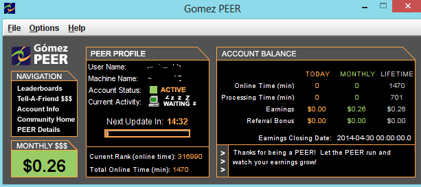 Gomez Peer Zone software running status