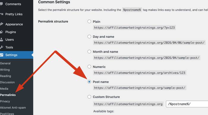 Setting permalinks in a WordPress site
